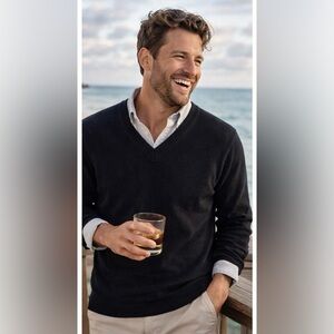 Merino Wool V Neck Sweater| Brooks Brothers Fine Italian| Black| Men’s Medium